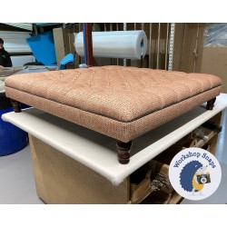 Glenmore Deep Buttoned Footstool with Border 122 x 122cm (48 x 48") COM Nina Campbell Lavani - Contrast Border Piping in Samuel & Sons Leather Ocean - 5ins Turned Mahogany Leg 7861 Glenmore Deep Buttoned Footstool with Border 122 x 122cm (48 x 48") COM Nina Campbell Lavani - Contrast Border Piping in Samuel & Sons Leather Ocean - 5ins Turned Mahogany Leg 7861