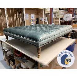 Glenmore Deep Buttoned Footstool with Border 122 x 122cm (48 x 48") Crushed Velvet Slate - Full Vintage Stud Trim - 7ins Castor Oak Leg 8193 Glenmore Deep Buttoned Footstool with Border 122 x 122cm (48 x 48") Crushed Velvet Slate - Full Vintage Stud Trim - 7ins Castor Oak Leg 8193