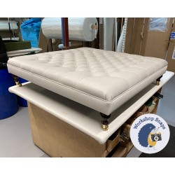 Glenmore Deep Buttoned Footstool with Border 122 x 122cm (48 x 48") Flat Velvet Dove - 6ins Castor Mahogany Leg 8096 Glenmore Deep Buttoned Footstool with Border 122 x 122cm (48 x 48") Flat Velvet Dove - 6ins Castor Mahogany Leg 8096