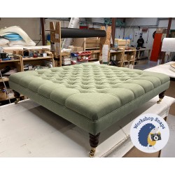 Glenmore Deep Buttoned Footstool with Border 122 x 122cm (48 x 48") House Cotton Forest - 17.8cm Castor Leg Mahogany 9445 Glenmore Deep Buttoned Footstool with Border 122 x 122cm (48 x 48") House Cotton Forest - 17.8cm Castor Leg Mahogany 9445