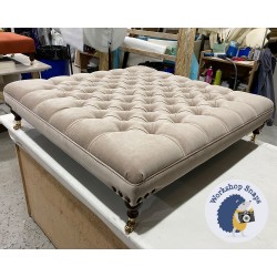 Glenmore Deep Buttoned Footstool with Border 122 x 122cm (48 x 48") House Velvet Stone - Vintage Corner Studs - 6ins Castor Mahogany Leg 6330 Glenmore Deep Buttoned Footstool with Border 122 x 122cm (48 x 48") House Velvet Stone - Vintage Corner Studs - 6ins Castor Mahogany Leg 6330