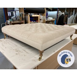 Glenmore Deep Buttoned Footstool with Border 122 x 122cm (48 x 48") House Weave Natural - 6ins Castor Oak Leg 9171 Glenmore Deep Buttoned Footstool with Border 122 x 122cm (48 x 48") House Weave Natural - 6ins Castor Oak Leg 9171