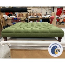 Glenmore Deep Buttoned Footstool with Border 122 x 122cm (48 x 48") Soft Weave Forest Green - 4ins Turned Mahogany Leg 6274 Glenmore Deep Buttoned Footstool with Border 122 x 122cm (48 x 48") Soft Weave Forest Green - 4ins Turned Mahogany Leg 6274