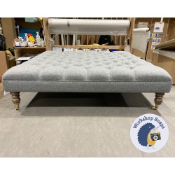 Glenmore Deep Buttoned Footstool with Border 122 x 122cm (48 x 48") Wool Plain Mid Grey - 7ins Castor Oak Leg 5673 Glenmore Deep Buttoned Footstool with Border 122 x 122cm (48 x 48") Wool Plain Mid Grey - 7ins Castor Oak Leg 5673