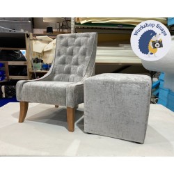 Dalby Cube Footstool 46 x 46cm (18 x 18") Crushed Velvet Cloud - Accompanied by a Penterry Chair 6562