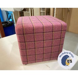 Dalby Cube Footstool 46 x 46cm (18 x 18") Wool Check Pink 7026