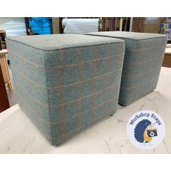 Dalby Cube Footstool 46 x 46cm (18 x 18") Wool Check Powder x2 8032