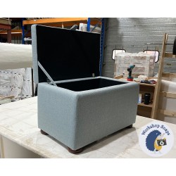 Sherwood Shallow Buttoned & Piped Lid Storage Ottoman 79 x 46cm (31 x 18") Textured Weave Duck Egg - 1.5ins Dark Bun Leg 226677