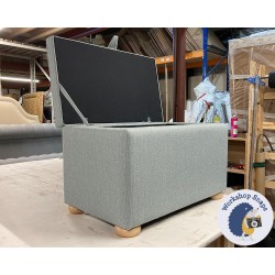 Sherwood Shallow Buttoned & Piped Lid Storage Ottoman 79 x 46cm (31 x 18") Textured Weave Duck Egg - 1.5ins Light Bun Foot 232023