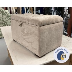 Dean Deep Buttoned Lid Storage Ottoman 79 x 46cm (31 x 18") House Velvet Mushroom - 1ins Square Mahogany Foot 8007 Dean Deep Buttoned Lid Storage Ottoman 79 x 46cm (31 x 18") House Velvet Mushroom - 1ins Square Mahogany Foot 8007