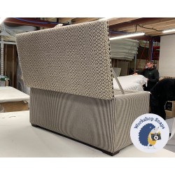 Brechfa Plain Lid Storage Ottoman 102 x 48cm (40 x 19") COM - Lid in Sanderson Cheslyn Charcoal Linen - Base in Sanderson Emiko Ebony - 16mm Individual Vintage Nails to Lid - 2.5cm Square Foot Mahogany 9467