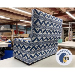 Sherwood Shallow Buttoned & Piped Lid Ottoman 102 x 48cm (40 x 19") COM Mrs Alice Cobalt Blue Ikat Stripe - 2.5cm Square Foot Mahogany 9429