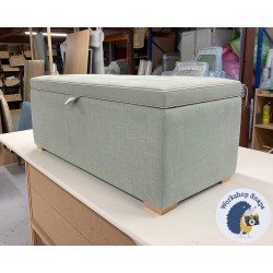 Sherwood Shallow Buttoned & Piped Lid Ottoman 119 x 53cm (47 x 21") Brushed Linen Seaglass - Contrast Piped in JBrown Paolo Calico - 1ins Light Square Feet 238295