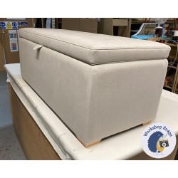 Sherwood Shallow Buttoned & Piped Lid Ottoman 119 x 53cm (47 x 21") Brushed Linen Mushroom - 1ins Light Square Foot 237454