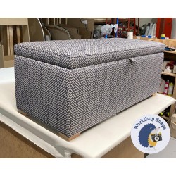 Sherwood Shallow Buttoned & Piped Lid Ottoman 119 x 53cm (47 x 21") COM Sanderson Cipriani Ink - 1ins Natural Square Foot 7744