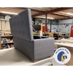 Sherwood Shallow Buttoned & Piped Lid Ottoman 119 x 53cm (47 x 21") COM Sanderson Cipriani Ink - 1ins Natural Square Foot 7744