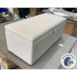 Sherwood Shallow Buttoned & Piped Lid Ottoman 119 x 53cm (47 x 21") Pure Cotton Natural - Contrast Buttons and Piping in Pure Cotton Snow - 1" Dark Square 223878