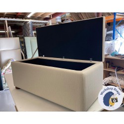 Sherwood Shallow Buttoned & Piped Lid Ottoman 119 x 53cm (47 x 21") Textured Weave Cream - 1.5ins Dark Bun Leg 231100