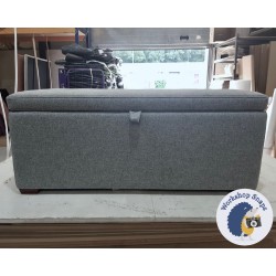 Sherwood Shallow Buttoned & Piped Lid Ottoman 119 x 53cm (47 x 21") Wool Plain Mid Grey - 1ins Dark Square Foot 2176459