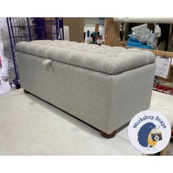 Dean Deep Buttoned Lid Storage Ottoman 119 x 53cm (47 x 21") Basket Weave Sky - 1.5in Bun Foot Mahogany 5069