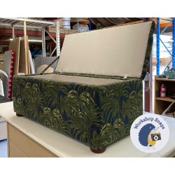 Dean Deep Buttoned Lid Storage Ottoman 119 x 53cm (47 x 21") COM Palmeral Chenille Midnight Green - 1.5ins Bun Foot Mahogany 9495