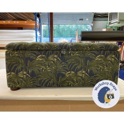 Dean Deep Buttoned Lid Storage Ottoman 119 x 53cm (47 x 21") COM Palmeral Chenille Midnight Green - 1.5ins Bun Foot Mahogany 9495