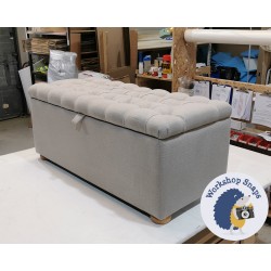 Dean Deep Buttoned Lid Storage Ottoman 119 x 53cm (47 x 21") House Chenille Mist - 1.5ins Natural Bun Feet 221714