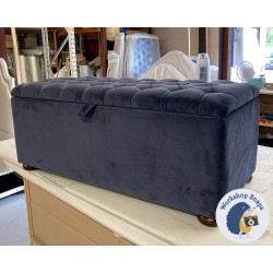 Dean Deep Buttoned Lid Storage Ottoman 119 x 53cm (47 x 21") Linwood Omega Velvet Atlantis - 1.5ins Dark Bun Feet 235754