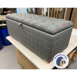 Dean Deep Buttoned Lid Storage Ottoman 119 x 53cm (47 x 21") Wool Check Teal - 1ins Light Square Foot 235686