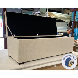 Sherwood Shallow Buttoned & Piped Lid Ottoman 152 x 53cm (60 x 21") COM Chase Irwin Reva Parchment - 1ins Dark Square - 234225