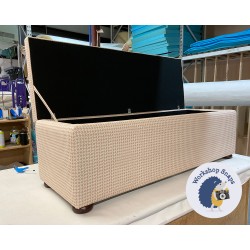 Sherwood Shallow Buttoned & Piped Lid Ottoman 152 x 53cm (60 x 21") COM Lewis & Wood Diamond Dot Rose - 1.5ins Mahogany Bun Foot 8558