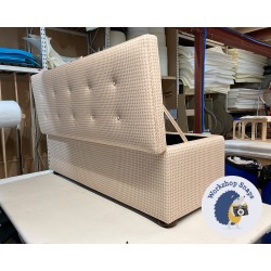 Sherwood Shallow Buttoned & Piped Lid Ottoman 152 x 53cm (60 x 21") COM Lewis & Wood Diamond Dot Rose - 1.5ins Mahogany Bun Foot 8558