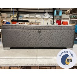 Sherwood Shallow Buttoned & Piped Lid Ottoman 152 x 53cm (60 x 21") COM Prestigious Textiles Opal Granite - Metal Corner Foot 5007