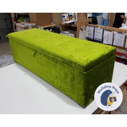 Sherwood Shallow Buttoned & Piped Lid Ottoman 152 x 53cm (60 x 21") Crushed Velvet Pistachio - 1ins Square Mahogany Foot 4459