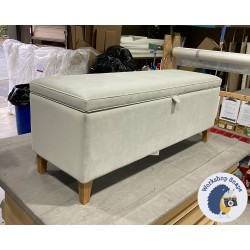 Sherwood Shallow Buttoned & Piped Lid Ottoman 152 x 53cm (60 x 21") Flat Velvet Mushroom - Concave Oiled Oak Feet 224721