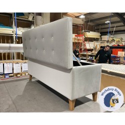 Sherwood Shallow Buttoned & Piped Lid Ottoman 152 x 53cm (60 x 21") Flat Velvet Mushroom - Concave Oiled Oak Feet 224721