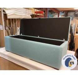 Sherwood Shallow Buttoned & Piped Lid Ottoman 152 x 53cm (60 x 21") House Cotton Peacock -  1ins Dark Square - 231205