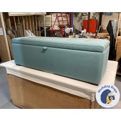 Sherwood Shallow Buttoned & Piped Lid Ottoman 152 x 53cm (60 x 21") House Cotton Peacock -  1ins Dark Square - 231205