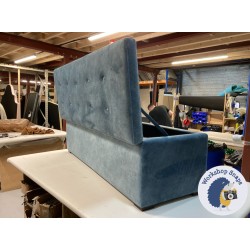 Sherwood Shallow Buttoned & Piped Lid Ottoman 152 x 53cm (60 x 21") Marbled Velvet Blue Haze - 1ins Mahogany Square Foot 233057