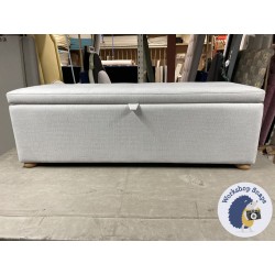 Sherwood Shallow Buttoned & Piped Lid Ottoman 152 x 53cm (60 x 21") Soft Weave Silver - 1.5ins Light Bun 225505
