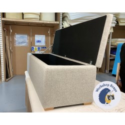 Sherwood Shallow Buttoned & Piped Lid Ottoman 152 x 53cm (60 x 21") Wool Plain Light Grey - 1ins Square Natural Foot 8665