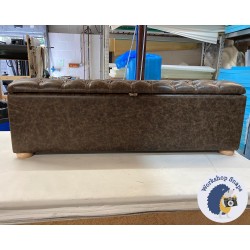 Dean Deep Buttoned Lid Storage Ottoman 152 x 53cm (60 x 21") Antique Matt Leather Chocolate - 1.5ins Light Bun Foot 230061 Dean Deep Buttoned Lid Storage Ottoman 152 x 53cm (60 x 21") Antique Matt Leather Chocolate - 1.5ins Light Bun Foot 230061