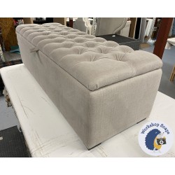Dean Deep Buttoned Lid Storage Ottoman 152 x 53cm (60 x 21") Brushed Linen Chamois - 1ins Dark Square Foot - 236410 Dean Deep Buttoned Lid Storage Ottoman 152 x 53cm (60 x 21") Brushed Linen Chamois - 1ins Dark Square Foot - 236410