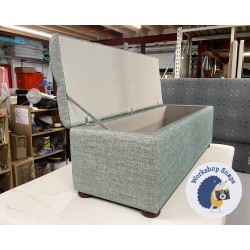 Dean Deep Buttoned Lid Storage Ottoman 152 x 53cm (60 x 21") COM Fermoie Plain Linen 037 - 1.5ins Bun Mahogany Foot 8836 Dean Deep Buttoned Lid Storage Ottoman 152 x 53cm (60 x 21") COM Fermoie Plain Linen 037 - 1.5ins Bun Mahogany Foot 8836