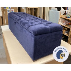 Dean Deep Buttoned Lid Storage Ottoman 152 x 53cm (60 x 21") House Velvet Indigo - 1ins Square Mahogany Foot 8596 Dean Deep Buttoned Lid Storage Ottoman 152 x 53cm (60 x 21") House Velvet Indigo - 1ins Square Mahogany Foot 8596