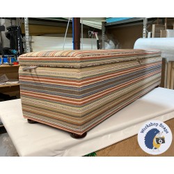 Sherwood Shallow Buttoned & Piped Lid Ottoman 183 x 53cm (72 x 21") COM Mulberry Tapton Stripe Teal & Russet - 1.5ins Dark Bun Feet 233105