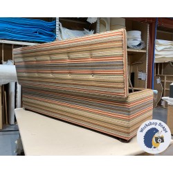 Sherwood Shallow Buttoned & Piped Lid Ottoman 183 x 53cm (72 x 21") COM Mulberry Tapton Stripe Teal & Russet - 1.5ins Dark Bun Feet 233105