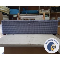 Sherwood Shallow Buttoned & Piped Lid Ottoman 183 x 53cm (72 x 21") COM Romo Elmore Sapphire - 1.5" Bun Foot Mahogany 38502