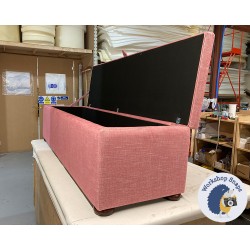 Sherwood Shallow Buttoned & Piped Lid Ottoman 183 x 53cm (72 x 21") House Weave Rose Pink - 1.5ins Dark Bun 235479