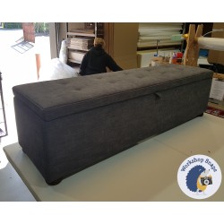 Sherwood Shallow Buttoned & Piped Lid Ottoman 183 x 53cm (72 x 21") House Weave Slate - 1.5ins Dark Bun Feet 218904